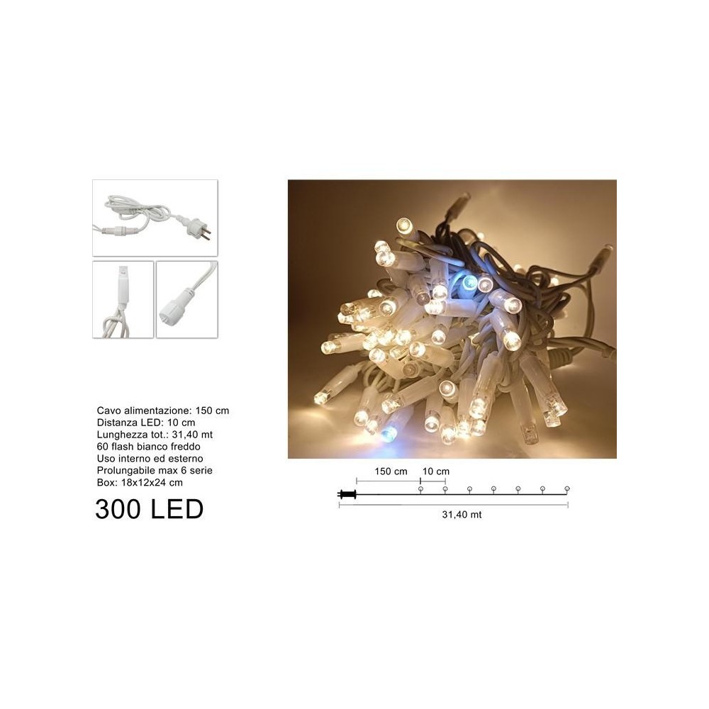 LUCCIOLONI 300 LED (60 LED FLASH) BIANCOCALDO PROLUNGABILE